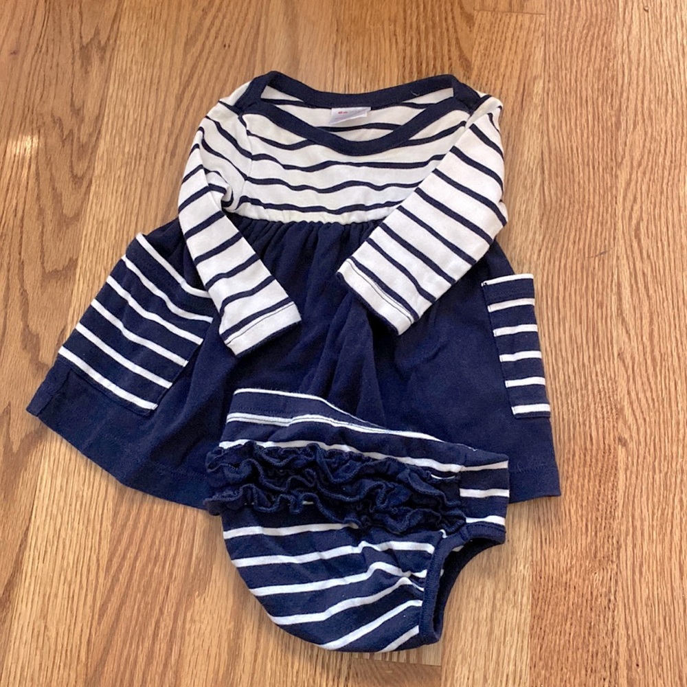 Hanna Andersson striped nautical dress and bloomers size 3-6